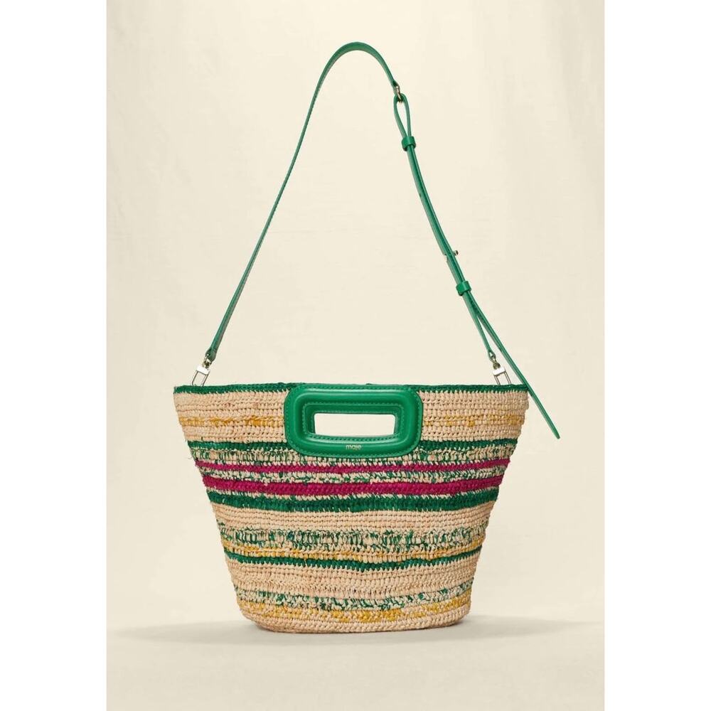 NEW NWT MAJE M Mini Striped Raffia Basket Bag Vert Casino Green